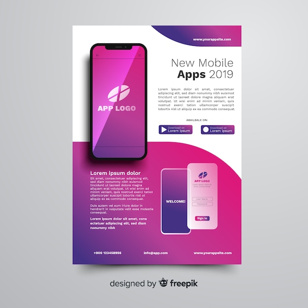 Gratis vector sjabloon voor flyers voor mobiele app