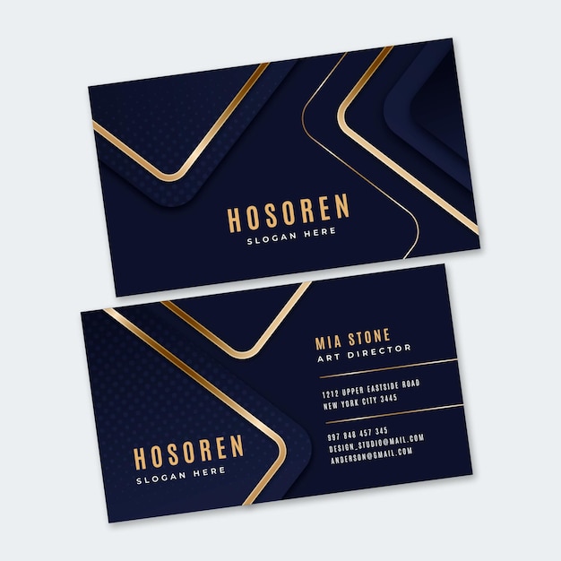 Gratis vector sjabloon voor gradiënt gouden luxe horizontale visitekaartjes