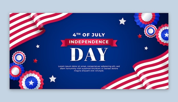 Gratis vector sjabloon voor gradiënt horizontaal spandoek voor de amerikaanse viering van 4 juli