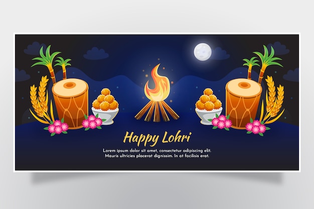 Sjabloon voor gradiënt lohri festival viering horizontale banner