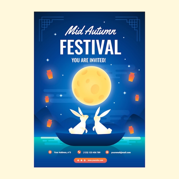 Gratis vector sjabloon voor gradiëntuitnodiging voor festivalviering in het midden van de herfst