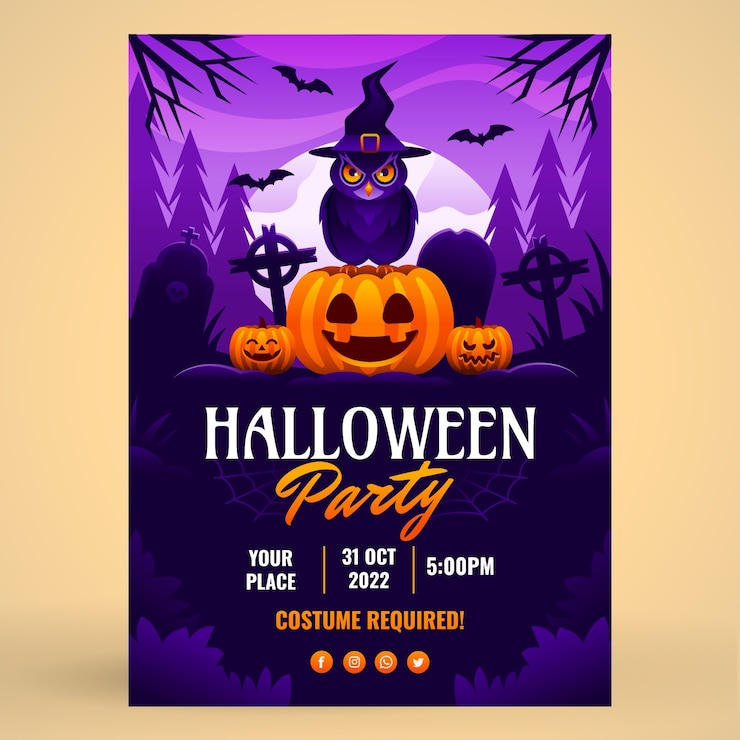 Gratis Vector sjabloon voor halloween-feestuitnodiging met verloop