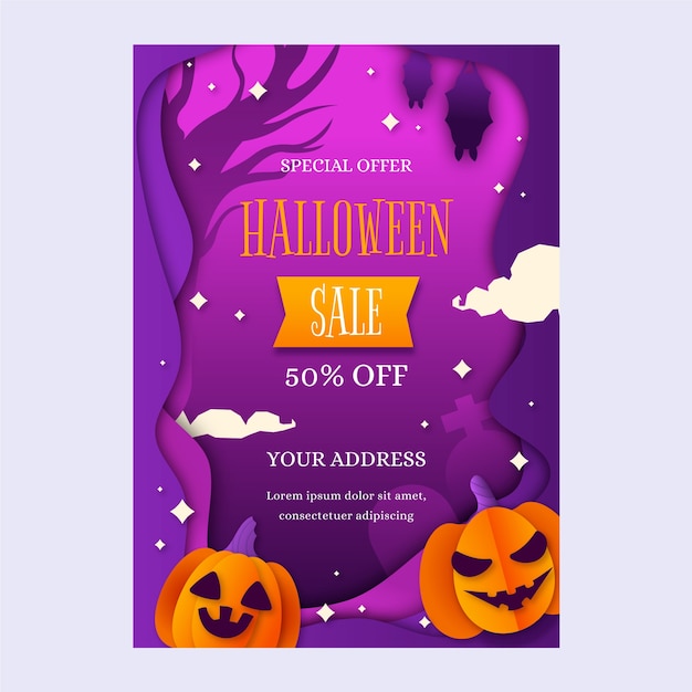 Gratis vector sjabloon voor halloween verticale poster in papieren stijl