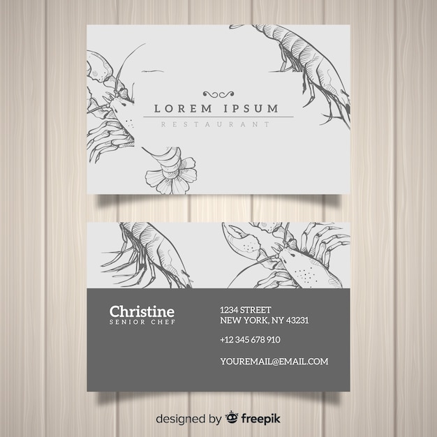 Gratis vector sjabloon voor hand getrokken restaurant visitekaartjes