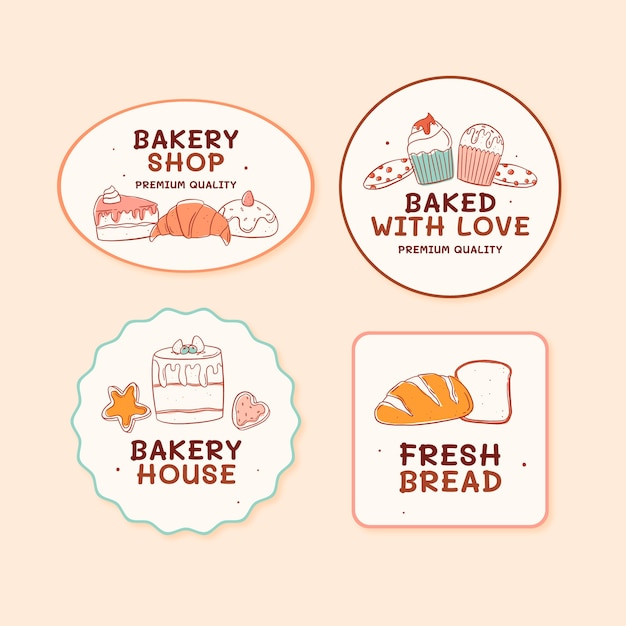 Gratis vector sjabloon voor handgetekende bakkerij-badges