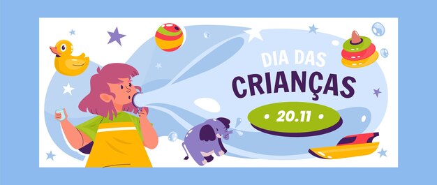 Gratis vector sjabloon voor handgetekende dia das criancas horizontale banner