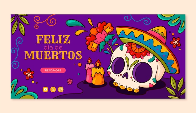 Gratis vector sjabloon voor handgetekende dia de muertos horizontale spandoek