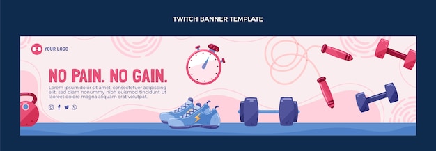 Gratis vector sjabloon voor handgetekende fitness twitch-banner