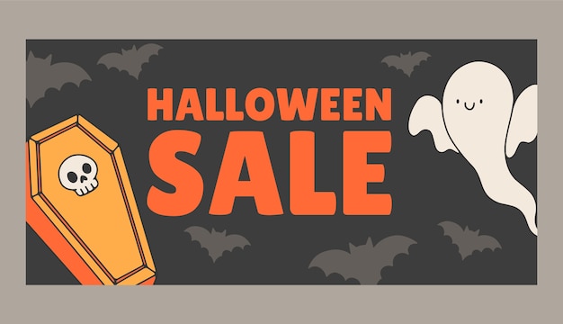 Sjabloon voor handgetekende halloween horizontale verkoop-banner