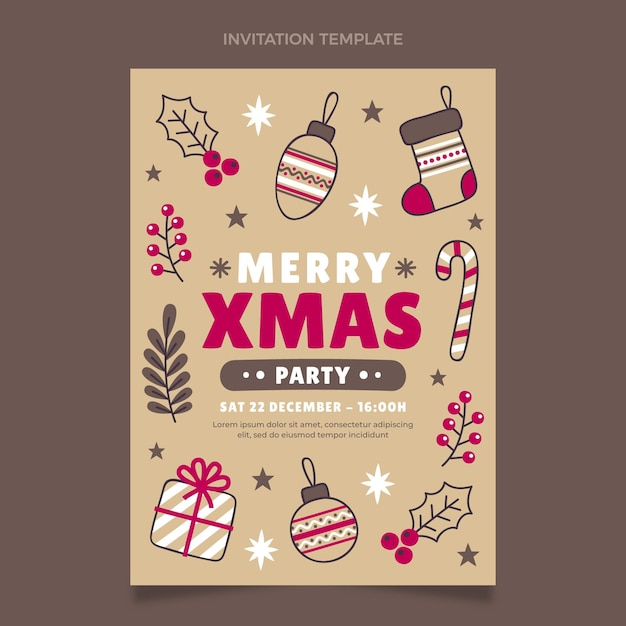 Gratis vector sjabloon voor handgetekende kerstfeestuitnodiging