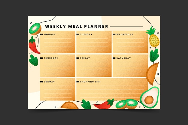 Gratis vector sjabloon voor handgetekende maaltijdplanner