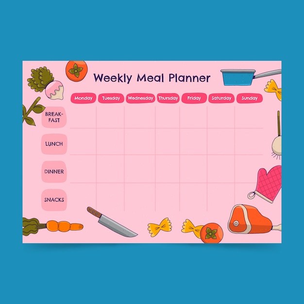 Gratis vector sjabloon voor handgetekende maaltijdplanner