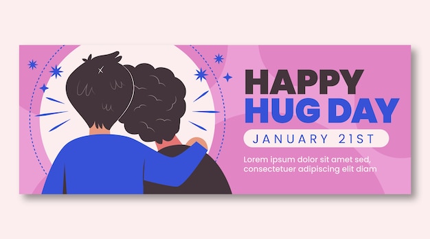 Gratis vector sjabloon voor handgetekende platte knuffel dag horizontale banner