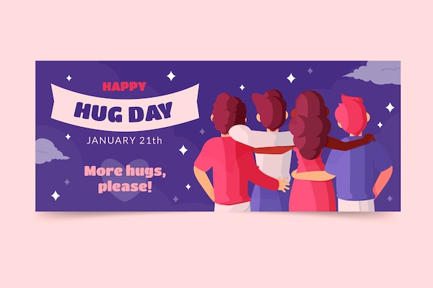 Gratis vector sjabloon voor handgetekende platte knuffel dag horizontale banner