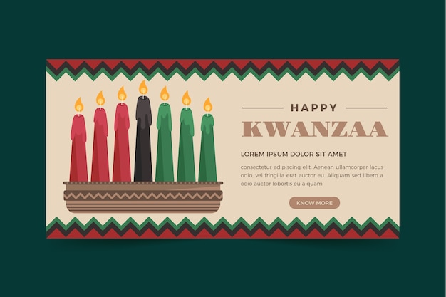 Sjabloon voor handgetekende platte kwanzaa horizontale banner