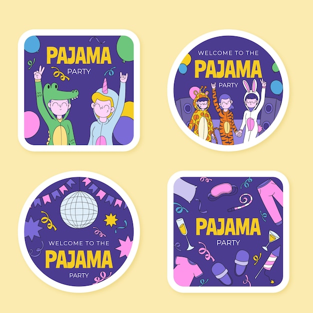 Gratis vector sjabloon voor handgetekende pyjamafeestlabels