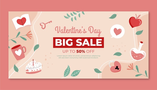 Gratis vector sjabloon voor handgetekende valentijnsdag verkoop spandoek