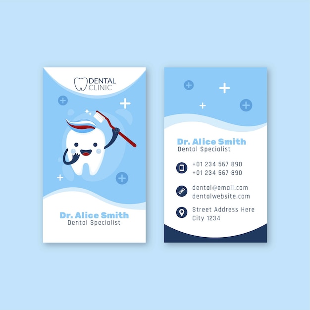 Sjabloon voor handgetekende verticale visitekaartjes voor tandheelkundige kliniek