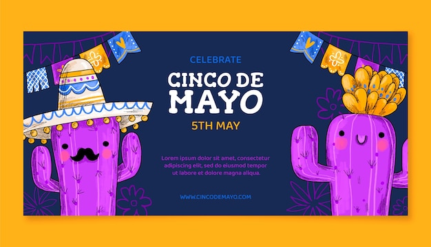 Gratis vector sjabloon voor horizontaal spandoek voor de viering van cinco de mayo