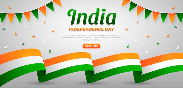 Gratis vector sjabloon voor horizontale banner met kleurovergang india onafhankelijkheidsdag