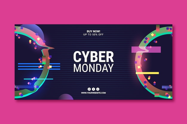 Sjabloon voor horizontale banner met kleurovergang voor cyber maandag-uitverkoop