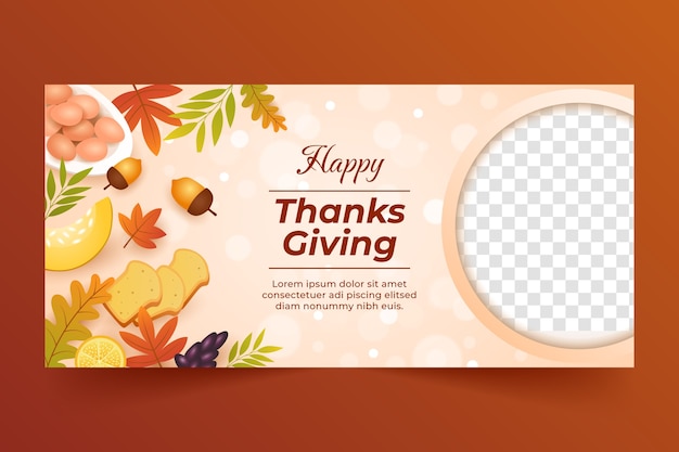 Gratis vector sjabloon voor horizontale banner met kleurovergang voor thanksgiving day-viering