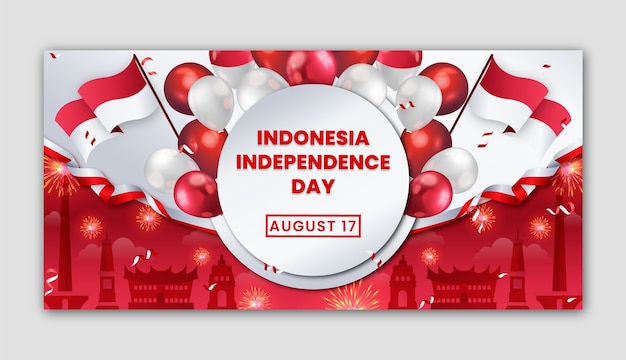 Gratis vector sjabloon voor horizontale banner met verloop indonesië onafhankelijkheidsdag