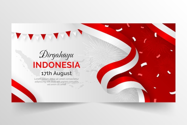 Sjabloon voor horizontale banner met verloop indonesië onafhankelijkheidsdag