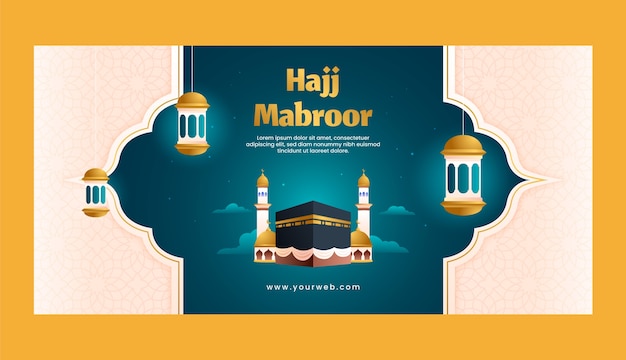 Gratis vector sjabloon voor horizontale hadj-banner met verloop