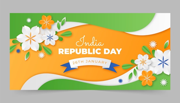 Gratis vector sjabloon voor horizontale spandoek van de dag van de republiek in papieren stijl