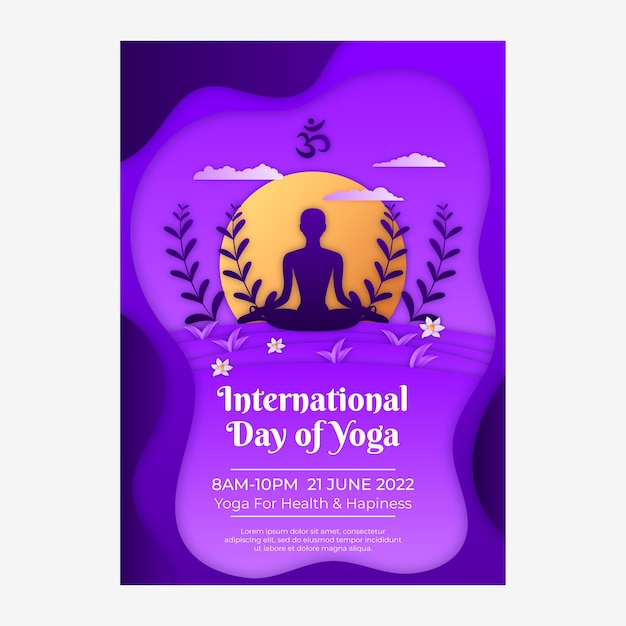 Sjabloon voor internationale yogadag-poster in papieren stijl