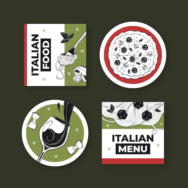 Gratis vector sjabloon voor italiaanse restaurantetiketten