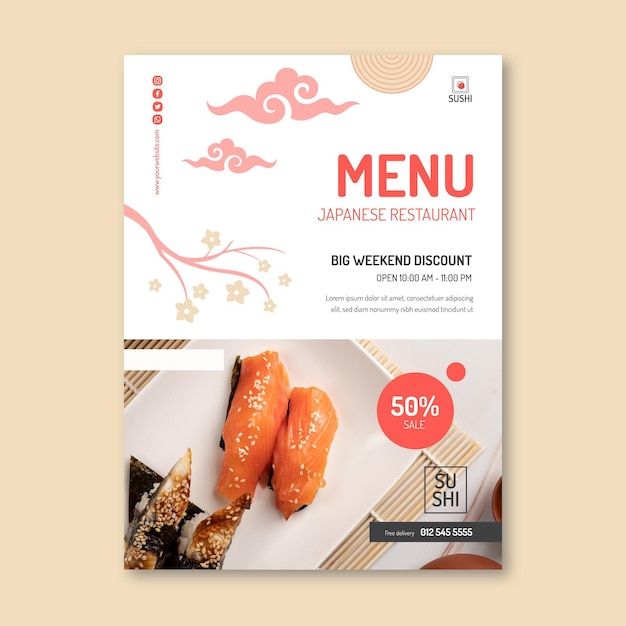 Gratis vector sjabloon voor japanse restaurantposters