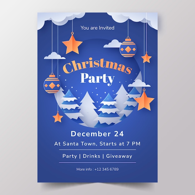 Gratis vector sjabloon voor kerstfeestposter in papierstijl