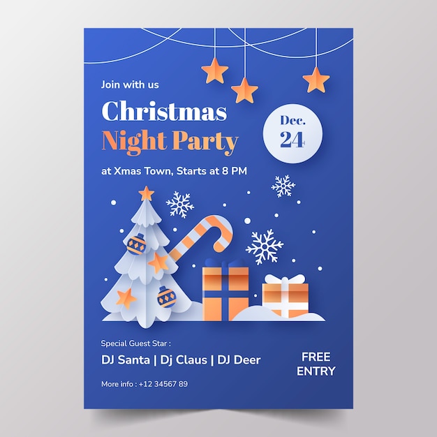 Gratis vector sjabloon voor kerstfeestposter in papierstijl