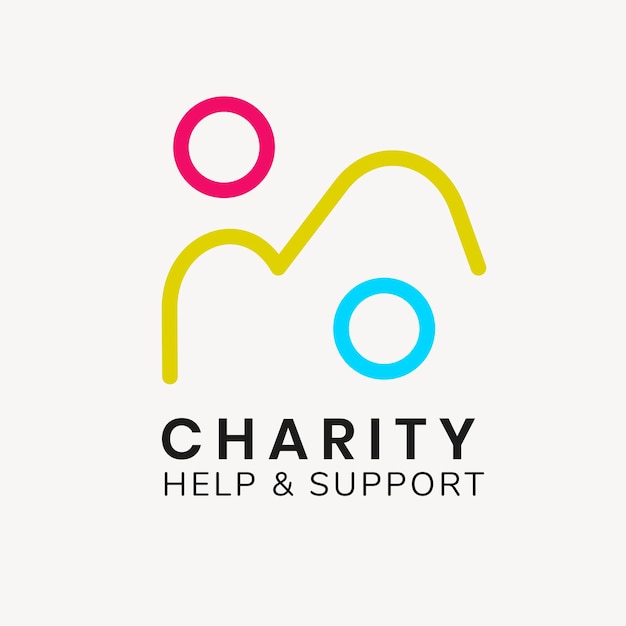 Sjabloon voor liefdadigheidslogo, non-profit branding ontwerpvector, help & ondersteuningstekst