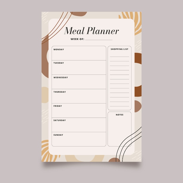 Sjabloon voor maaltijdplanner met plat ontwerp