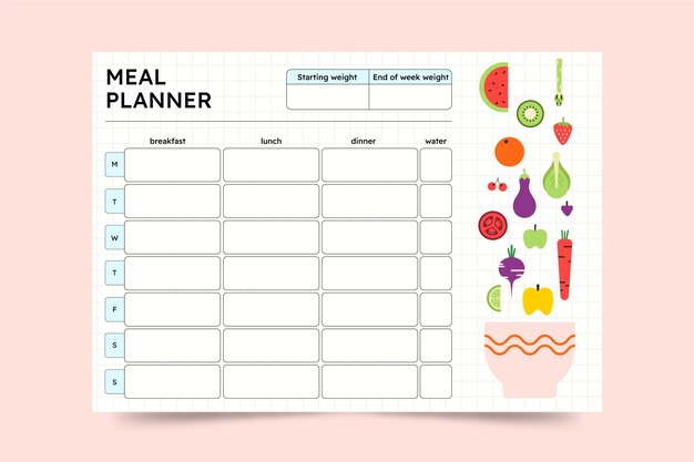 Sjabloon voor maaltijdplanner met plat ontwerp