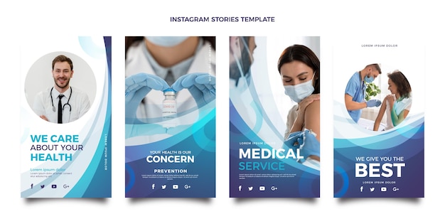 Gratis vector sjabloon voor medische instagramverhalen met verloop