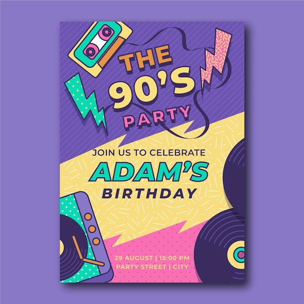 Sjabloon voor nostalgische jaren 90 verjaardagsuitnodiging