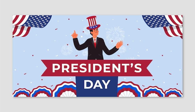 Gratis vector sjabloon voor plat amerikaans presidenten dag horizontaal spandoek