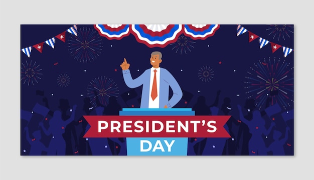 Gratis vector sjabloon voor plat amerikaans presidenten dag horizontaal spandoek