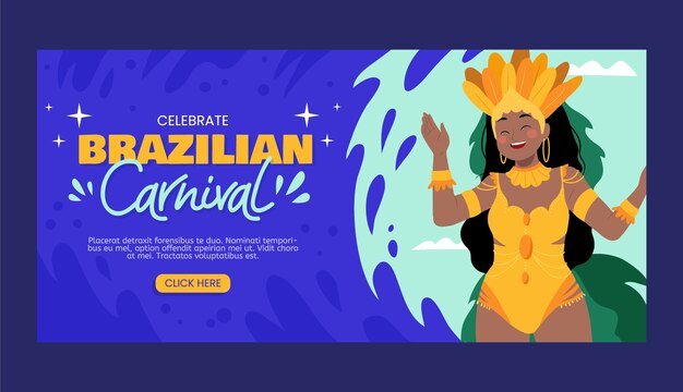 Sjabloon voor plat braziliaans carnaval horizontaal spandoek