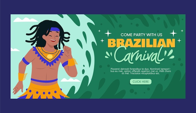 Sjabloon voor plat braziliaans carnaval horizontaal spandoek
