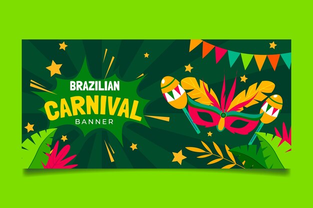 Gratis vector sjabloon voor plat braziliaans carnaval horizontaal spandoek