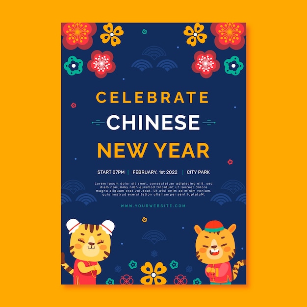 Sjabloon voor plat chinees nieuwjaar verticale poster