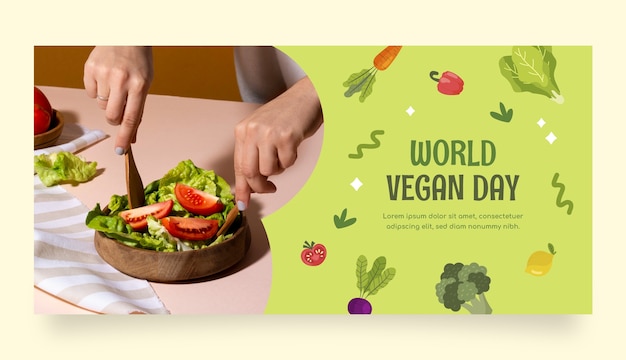 Sjabloon voor plat horizontaal spandoek voor de viering van de wereld veganistische dag