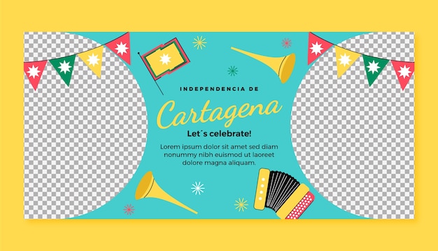 Gratis vector sjabloon voor plat horizontaal spandoek voor independencia de cartagena met gors