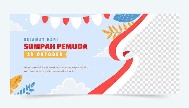 Gratis vector sjabloon voor plat horizontaal spandoek voor indonesische sumpah pemuda-viering