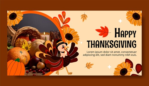 Gratis vector sjabloon voor plat horizontaal spandoek voor thanksgiving day-viering